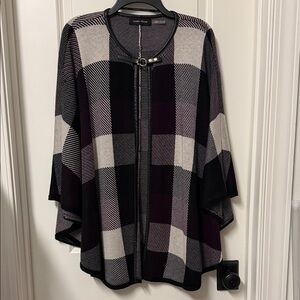 Ivanka Trump Black and Purple Plaid Poncho